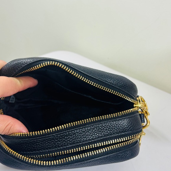 Tory Burch Purse Black Perry Bombe Mini Bag Pebbled Leather Crossbody Gold - Picture 7 of 9